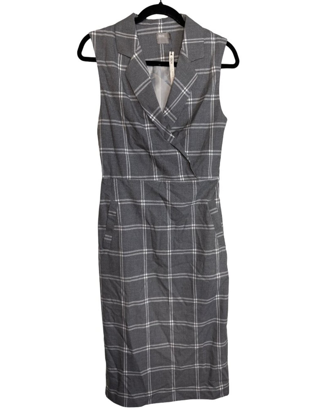 ASOS Tall Plaid Sleeveless Wrap Midi Sheath Dress Women Gray Windowpane Sz 6 NWT - Picture 2 of 11